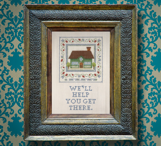 An image hanging on the wall with the text "We'll help you get there.".