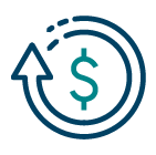 An arrow curving around a dollar sign