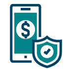 cellphone with a money symbol overlaid with a security badge with checkmark.