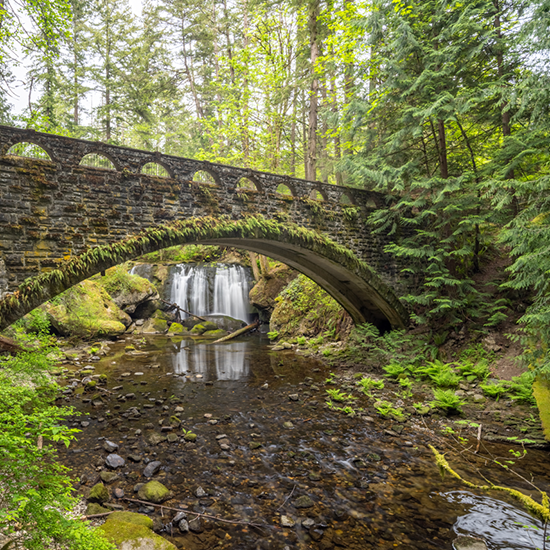 North Puget Sound bridge with waterfall 
